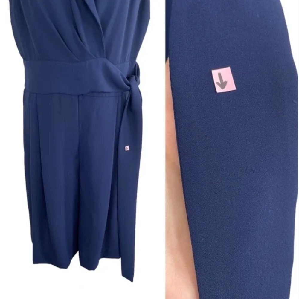 Lauren Ralph Lauren Belted Georgette Sleeveless Romper Refined Navy Size 10 - Picture 14 of 14